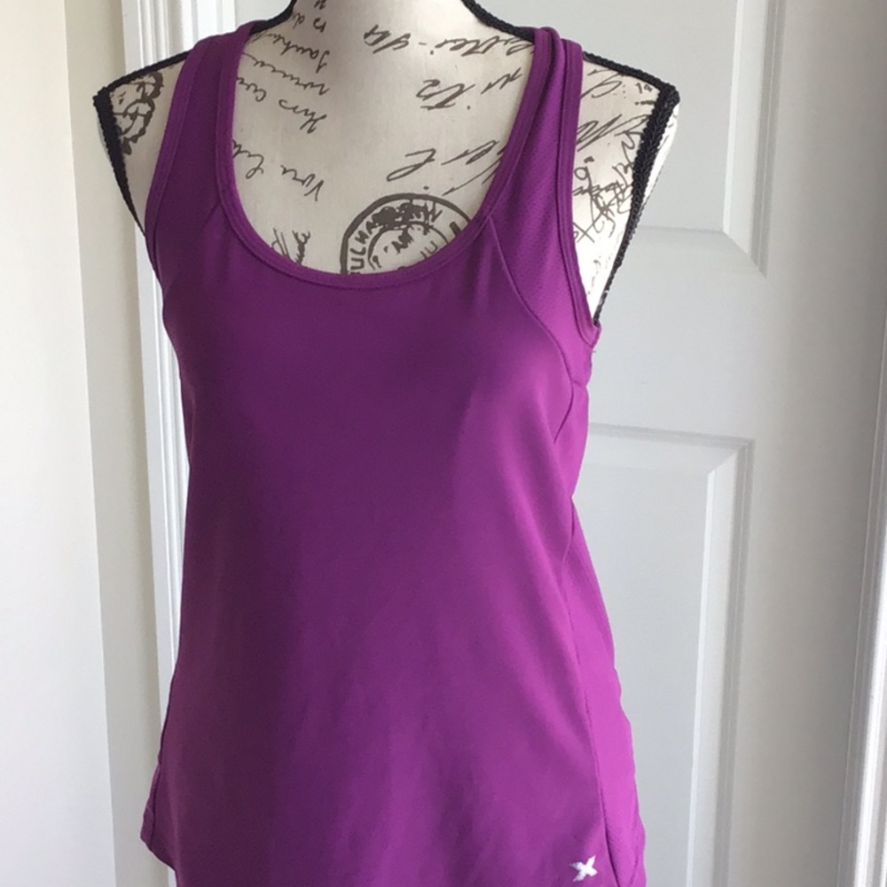 2 for $12 Xersion Magenta purple work out tank mesh panels  attached bra Sz M
